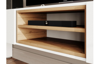 Тумба под ТВ Лонгфорд, с двумя ящиками и полками, белый / дуб вотан