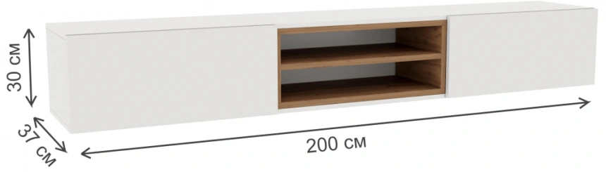 Тумба под ТВ Лонгфорд, с двумя ящиками и полками, белый / дуб вотан
