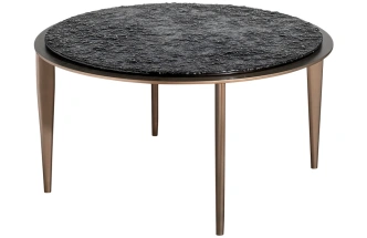 Журнальный стол 58DB-24080, 80x80x42, стекло, черный / латунь