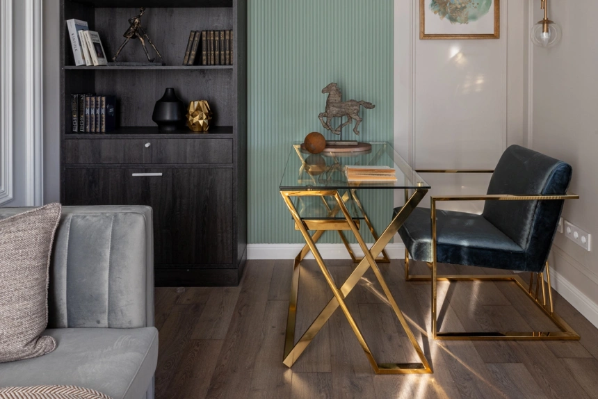 Стол письменный GY-07910, прозрачный / золото 