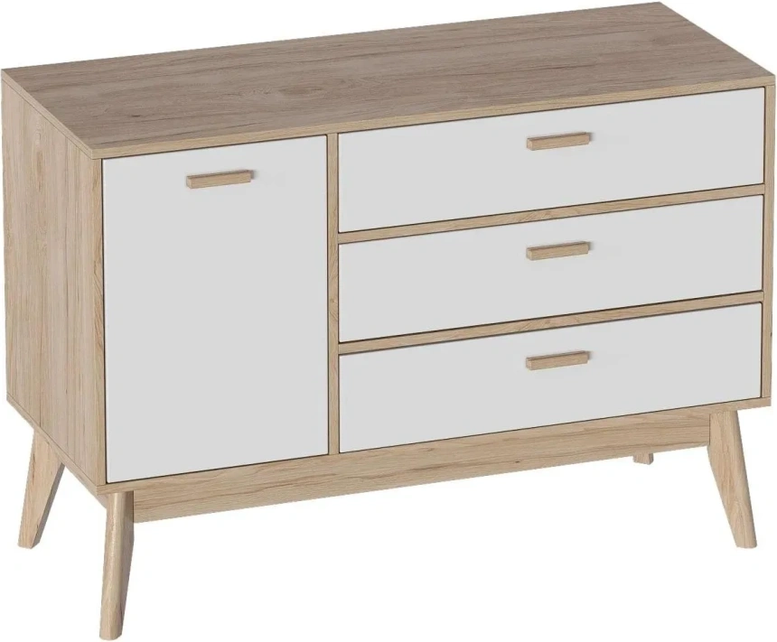 Комод 1200 Калгари, широкий, дуб светлый / белый матовый