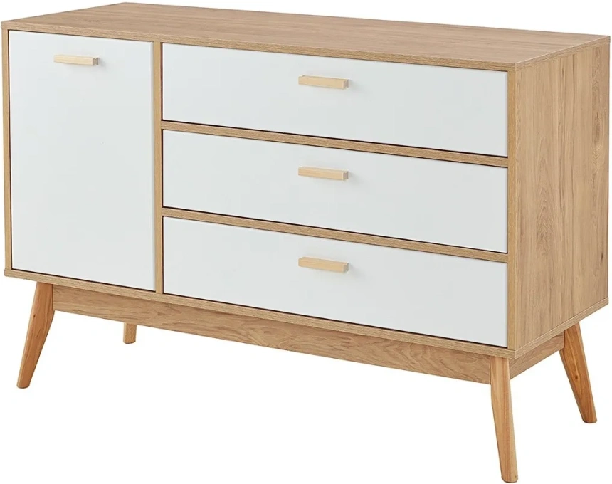 Комод 1200 Калгари, широкий, дуб светлый / белый матовый