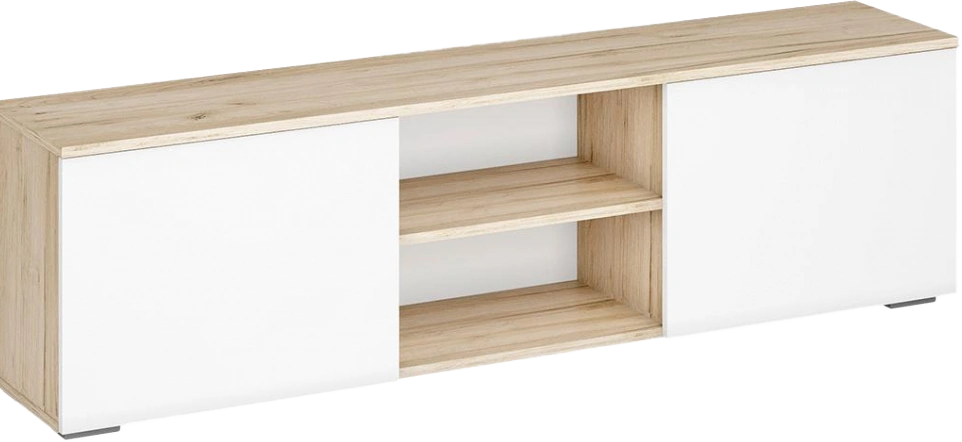 Тумба под ТВ Алетра, c полками, ТБ01-1600, дуб крафт серый / глянец белый