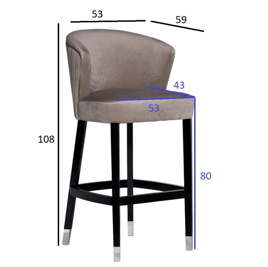 Барный стул 48MY-4115-B PEG, велюр, жемчужно-серый