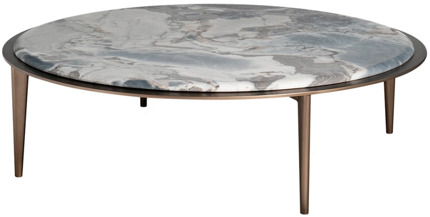 Журнальный стол 58DB-24082, 110x110x32, мрамор, серый мрамор / латунь