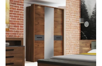 Шкаф трехдверный Глазго, распашной с зеркалом, металл бруклин / таксония