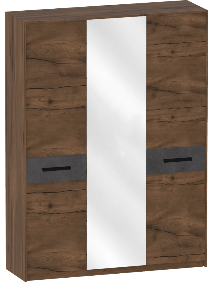 Шкаф трехдверный Глазго, распашной с зеркалом, металл бруклин / таксония