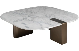 Журнальный стол Brandon, 100x100x30, мрамор, белый мрамор / латунь