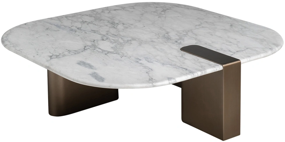 Журнальный стол Brandon, 100x100x30, мрамор, белый мрамор / латунь
