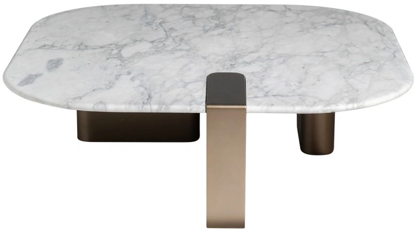 Журнальный стол Brandon, 100x100x30, мрамор, белый мрамор / латунь