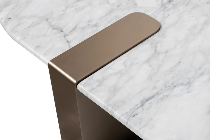 Журнальный стол Brandon, 100x100x30, мрамор, белый мрамор / латунь
