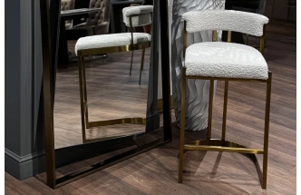 Барный стул GY-08216, букле, бежевый / матовое золото