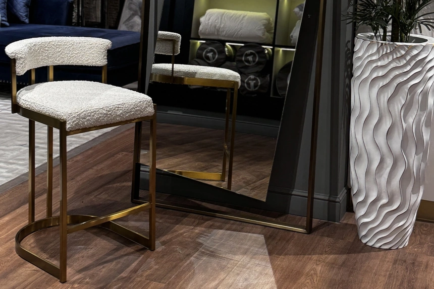 Барный стул GY-08216, букле, бежевый / матовое золото