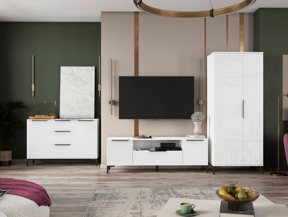 Модульная гостиная Иадама, комплектация 2, белый / белый глянец