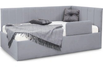 Кровать односпальная Хеппи-2, мягкая, велюр Мора серый