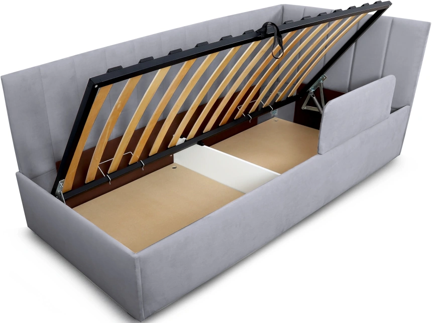 Кровать односпальная Хеппи-2, мягкая, велюр Мора серый