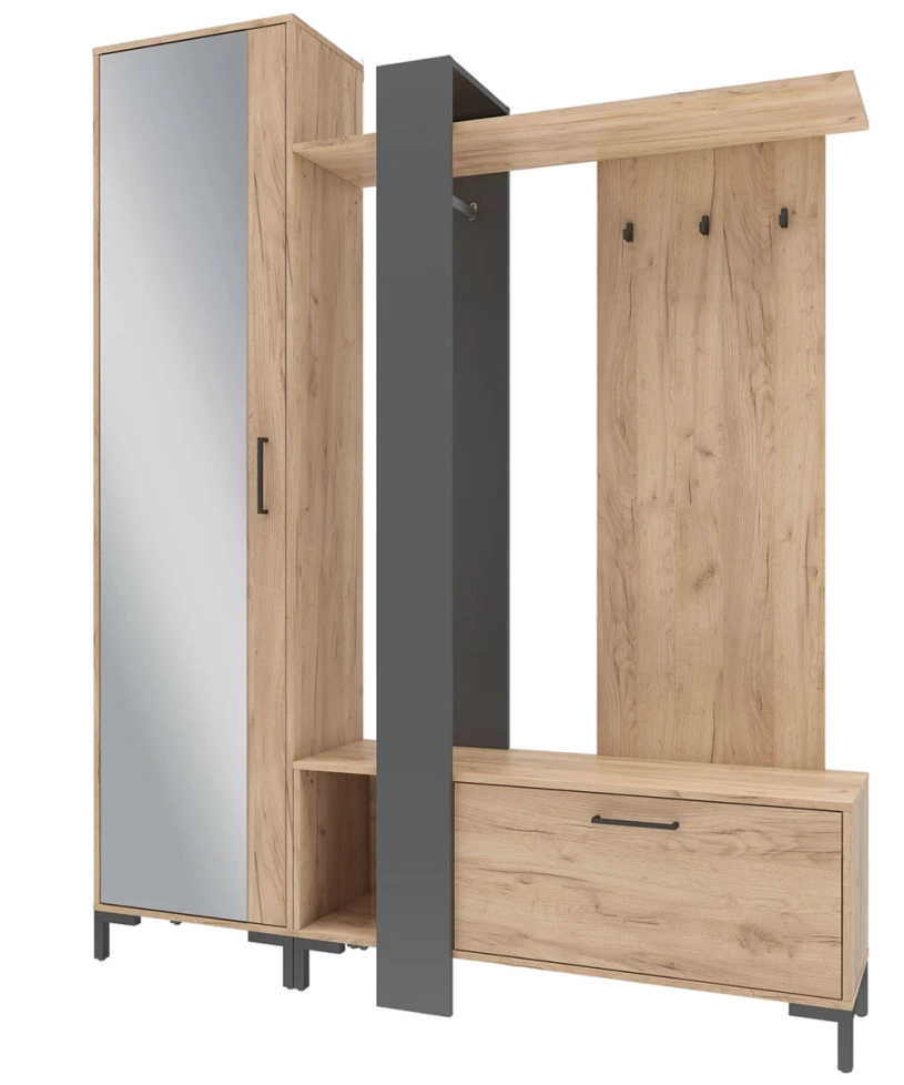 Прихожая Паола, Дуб Крафт золотой / Угольный камень