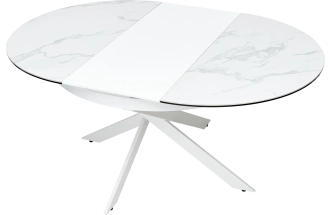 Кухонный стол раздвижной Trento 120, High Gloss Statuario Белый мрамор глянцевый, керамика, белый каркас