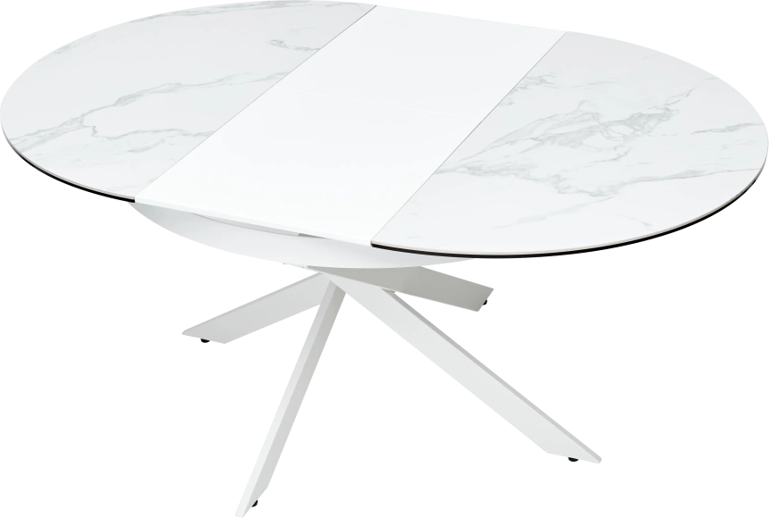 Кухонный стол раздвижной Trento 120, High Gloss Statuario Белый мрамор глянцевый, керамика, белый каркас