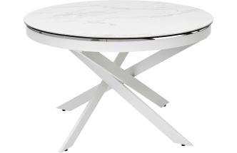 Кухонный стол раздвижной Trento 120, High Gloss Statuario Белый мрамор глянцевый, керамика, белый каркас