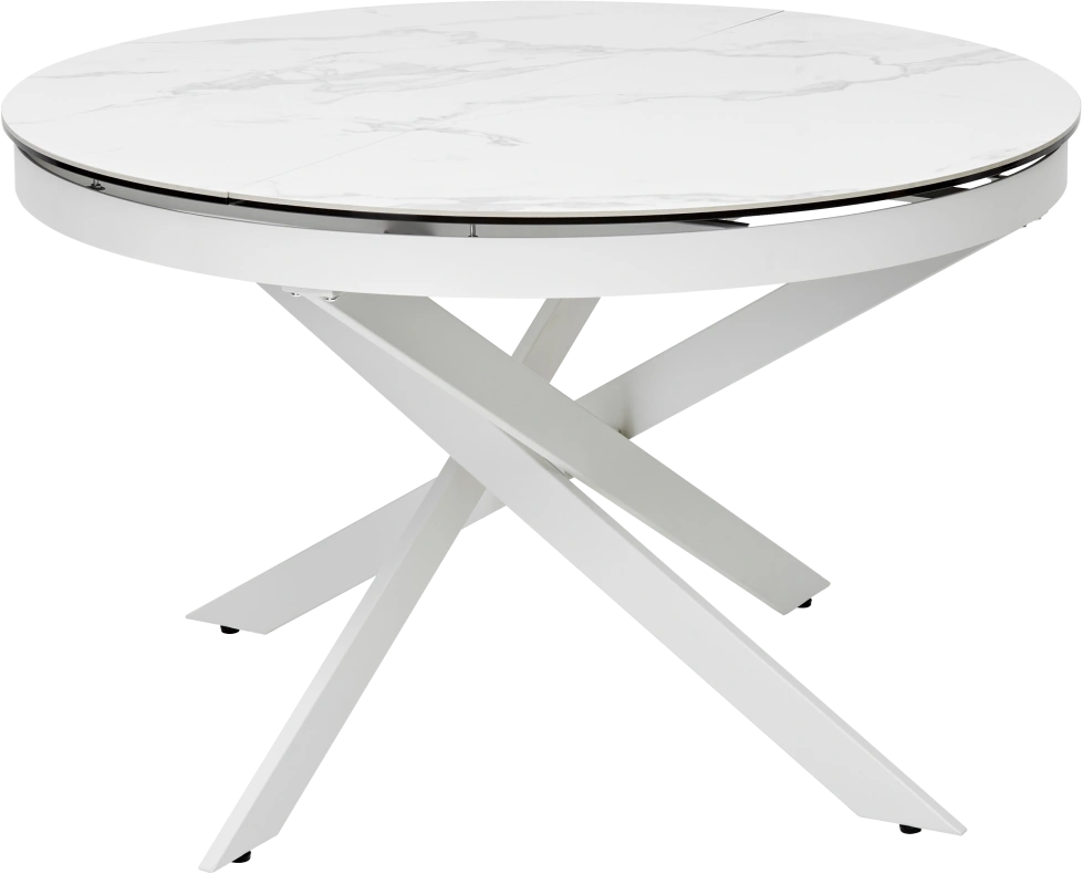 Кухонный стол раздвижной Trento 120, High Gloss Statuario Белый мрамор глянцевый, керамика, белый каркас
