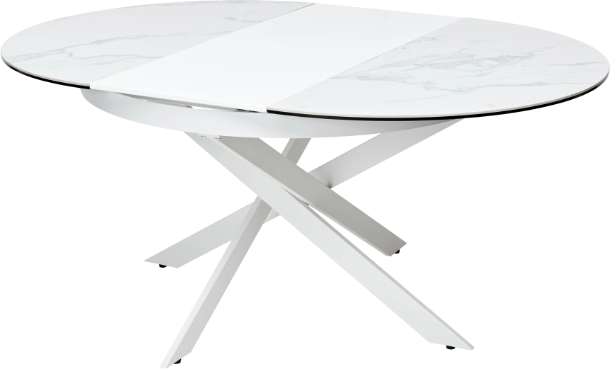 Кухонный стол раздвижной Trento 120, High Gloss Statuario Белый мрамор глянцевый, керамика, белый каркас