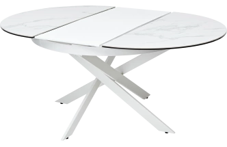 Кухонный стол раздвижной Trento 120, High Gloss Statuario Белый мрамор глянцевый, керамика, белый каркас