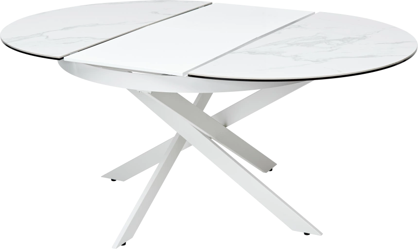 Кухонный стол раздвижной Trento 120, High Gloss Statuario Белый мрамор глянцевый, керамика, белый каркас