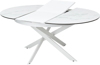 Кухонный стол раздвижной Trento 120, High Gloss Statuario Белый мрамор глянцевый, керамика, белый каркас