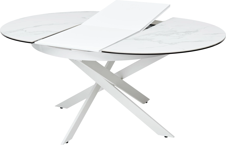 Кухонный стол раздвижной Trento 120, High Gloss Statuario Белый мрамор глянцевый, керамика, белый каркас