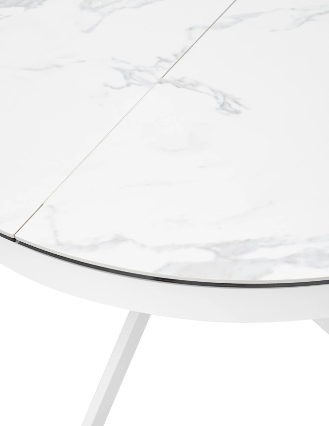 Кухонный стол раздвижной Trento 120, High Gloss Statuario Белый мрамор глянцевый, керамика, белый каркас