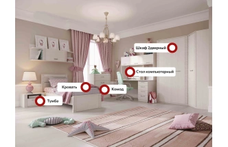 Гарнитур для молодёжной комнаты Элана, композиция 3, бодега белая