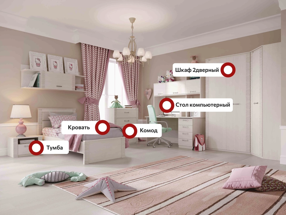 Гарнитур для молодёжной комнаты Элана, композиция 3, бодега белая