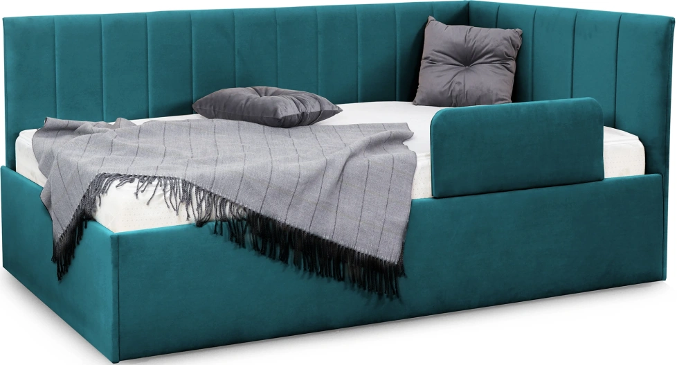 Кровать односпальная Хеппи-2, мягкая, велюр Мора океан