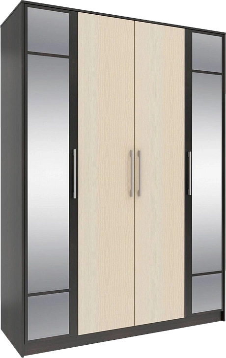 Шкаф четырехдверный Элиза, распашной с зеркалом, Венге/Дуб молочный