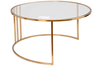 Журнальный стол GY-08549 с пуфом, 84.5x84.5x47, стекло, прозрачный / золото