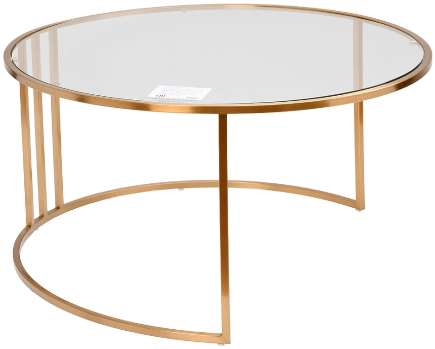 Журнальный стол GY-08549 с пуфом, 84.5x84.5x47, стекло, прозрачный / золото