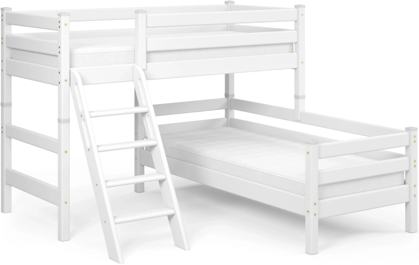 Детская угловая кровать Соня-8, с наклонной лестницей, белый