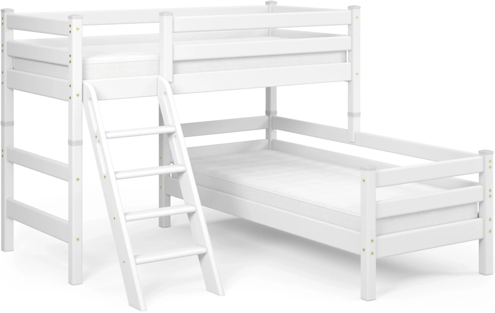 Детская угловая кровать Соня-8, с наклонной лестницей, белый