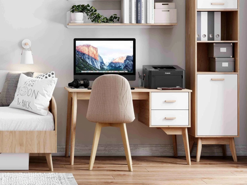 Модульная спальня молодежная Калгари, композиция 1, дуб светлый / белый матовый