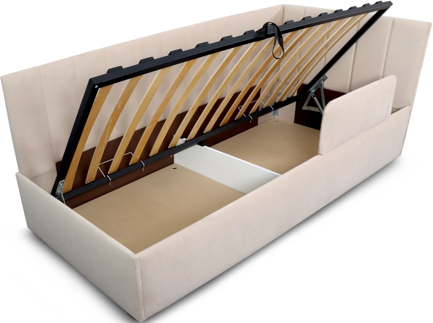 Кровать односпальная Хеппи-2, мягкая, велюр Мора бежевый