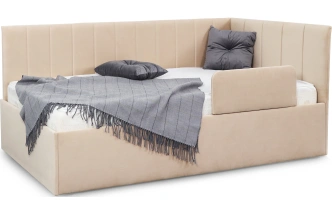 Кровать односпальная Хеппи-2, мягкая, велюр Мора бежевый