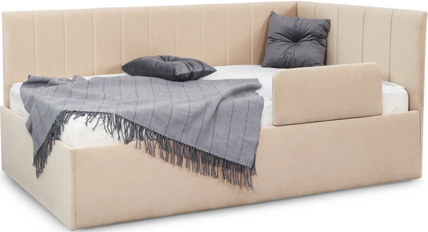 Кровать односпальная Хеппи-2, мягкая, велюр Мора бежевый