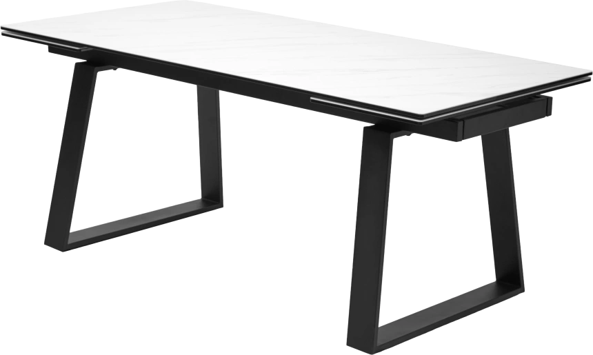 Кухонный стол раздвижной Vasto 200, Marbles KL-99, Белый мрамор матовый, итальянская керамика, черный каркас