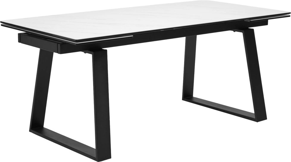 Кухонный стол раздвижной Vasto 200, Marbles KL-99, Белый мрамор матовый, итальянская керамика, черный каркас