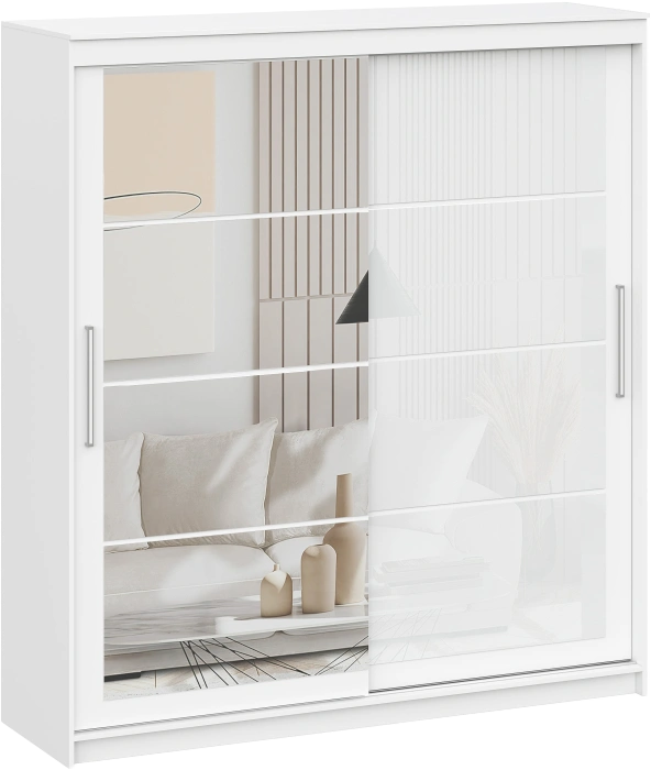 Шкаф-купе Лайн 2, двухдверный с зеркалом, белый текстурный