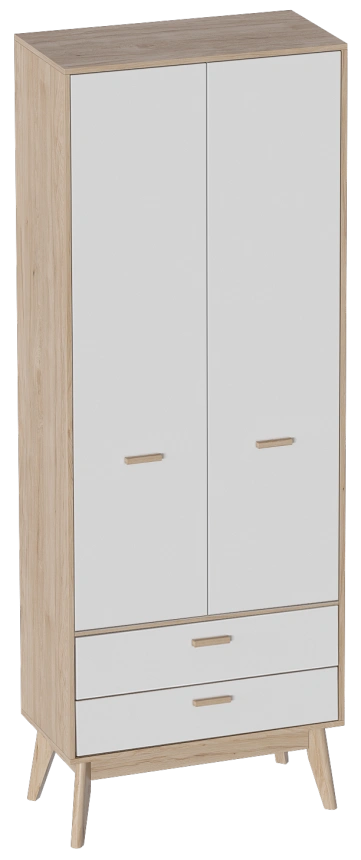 Шкаф двухдверный Калгари, распашной с ящиками, дуб натуральный светлый / белый матовый