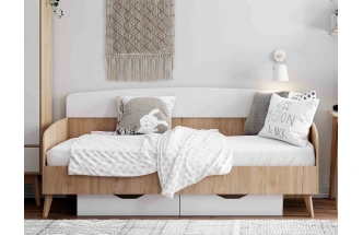 Модульная спальня молодежная Калгари, композиция 2, дуб светлый / белый матовый