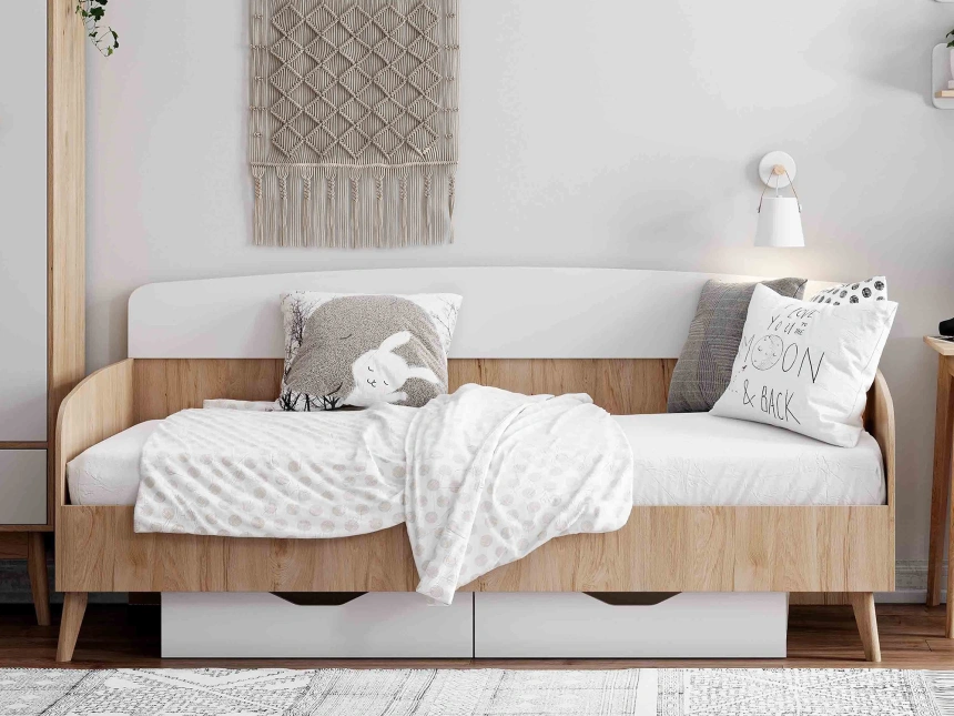 Модульная спальня молодежная Калгари, композиция 2, дуб светлый / белый матовый