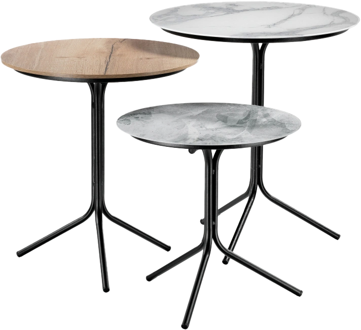 Комплект журнальных столов Рускус, стекло, белый мрамор, серый мрамор, ЛДСП галифакс, каркас черный